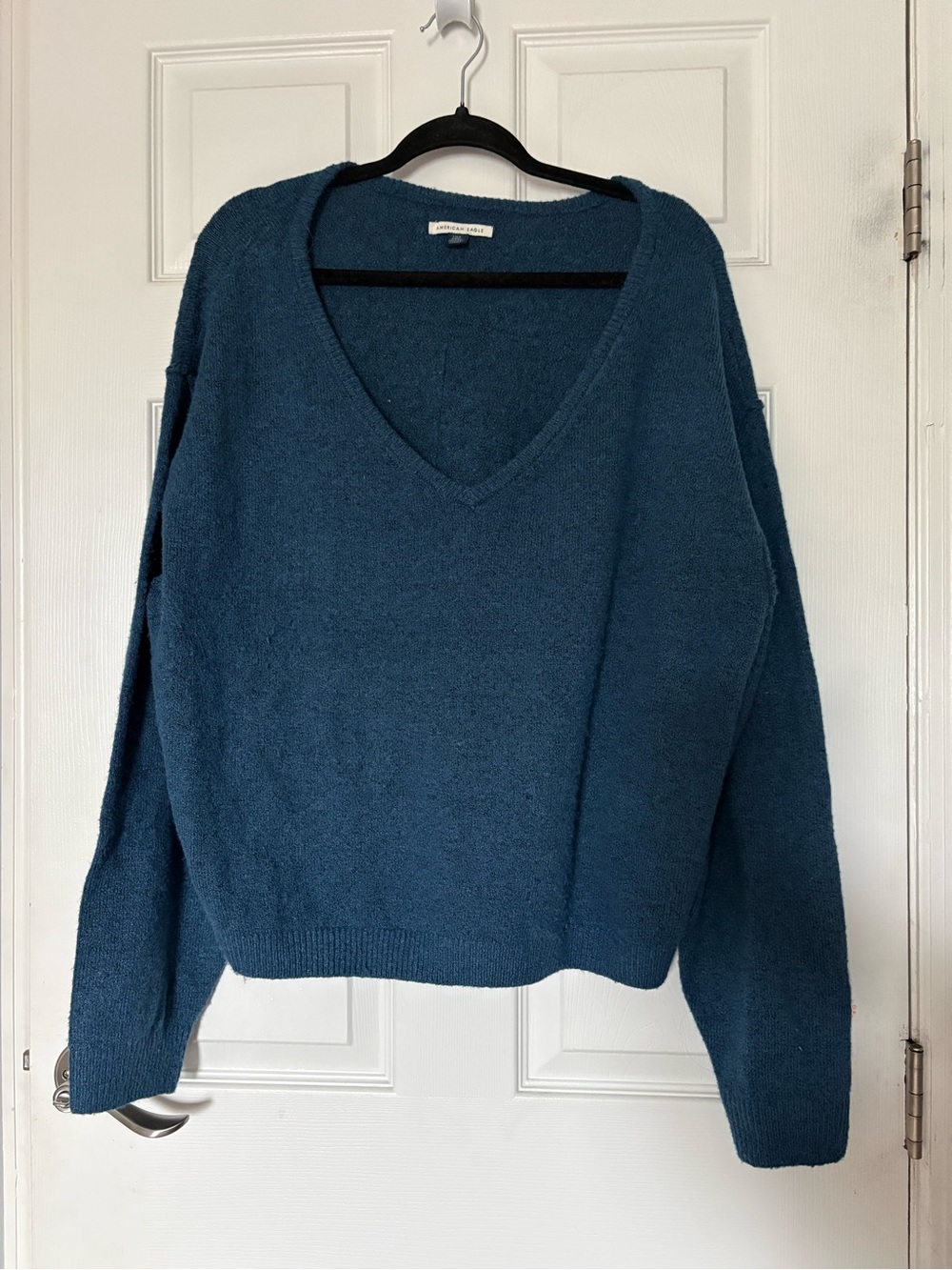 American Eagle Deep Teal Off the Shoulder V-Neck Sweater